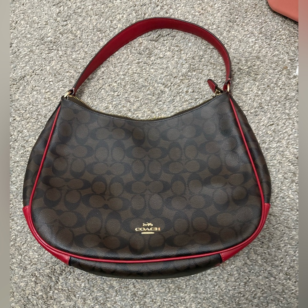 Coach Signature Brown and Red Hobo Bag